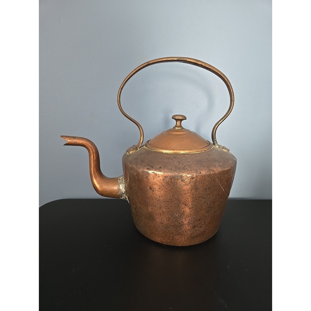 Antique Copper Tea Kettle Teapot Brass‎ Handle Gooseneck Spout 12"
